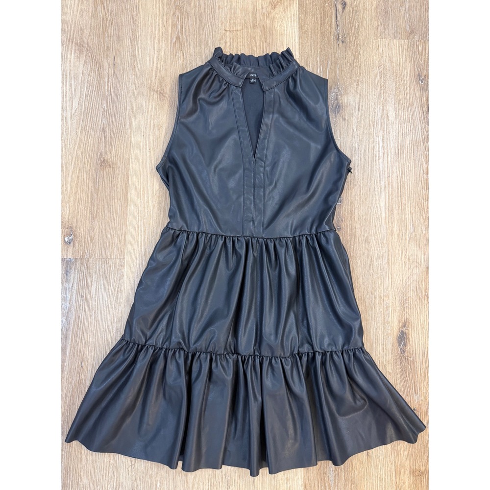 Fate Edgy Goth Y2K Faux Leather Babydoll Mini Dress Women S‎ Black Ruffle Neck